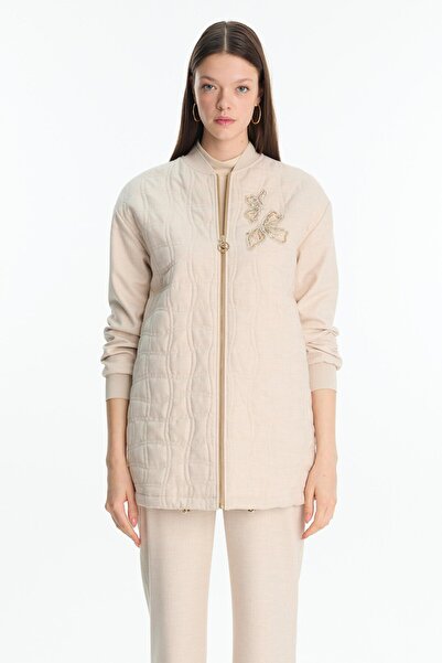 Zühre Quilted Patterned Zippered Vanilla Jacket C-0150