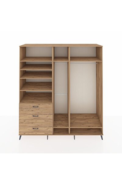 Dienni Kronos Dolap 9 Raflı 3 Çekmeceli 3 Askılı 220x59x243 Çam-Çam/Çam