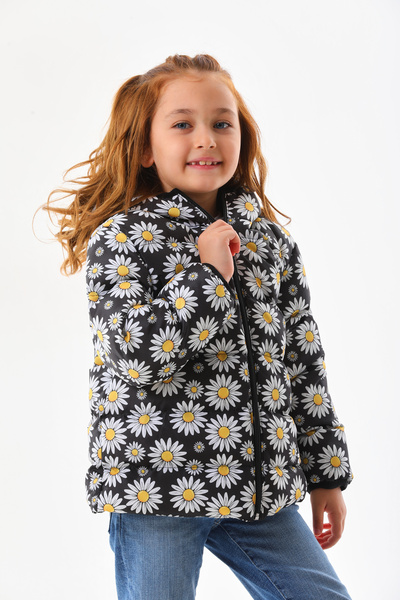 Neşeli Butik Girl's Daisy Patterned Inner Fleece Winter Puffer Coat Nbrbc010