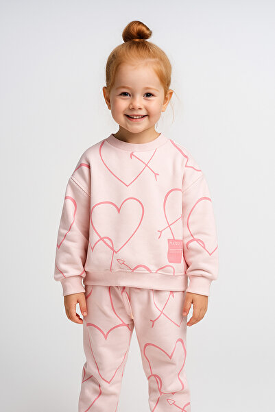 Motebarn Wear Set de trening pentru fetiță, roz, cu inimă, din bumbac