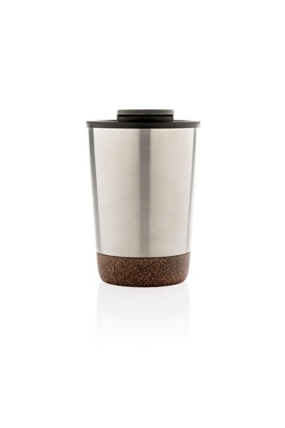 RONIC Double-wall coffee mug, Ronic, stainless steel exterior, cork base, 300 ml, silver