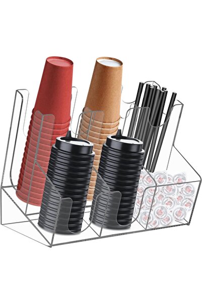 Slasa Clear Acrylic Coffee Cup & Lid Holder Organizer 21x31x19.5 cm Countertop