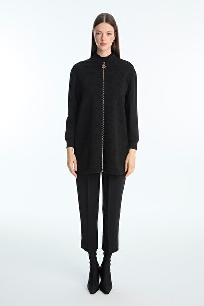 Zühre Textured Zipper Detailed Black Jacket C-0164