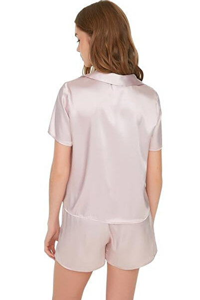 Laperissa Kadın Pudra Renkli Çilek Desenli Nakışlı Saten Şortlu Pijama Takımı