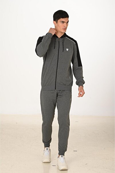 Marco Ferry Men's Cotton Full Zip Hooded Tracksuit Set Anthracite M. 5282-A