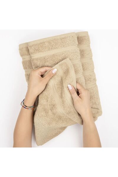 DAVEZA Set of 6 Premium Daveza Towels, 600 GSM, 100% Turkish Cotton, Beige