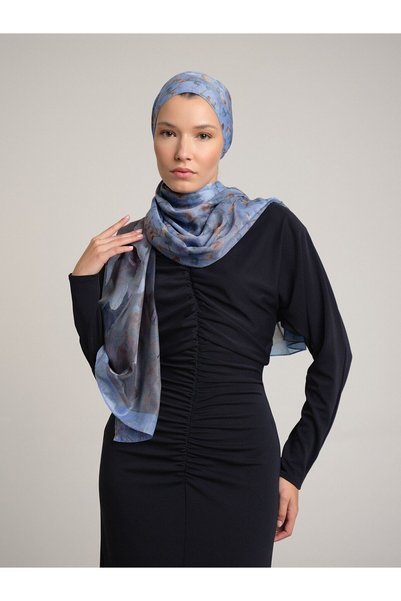 Ayshara Peony Floral Pattern Double Sided Shawl - Dirty Blue