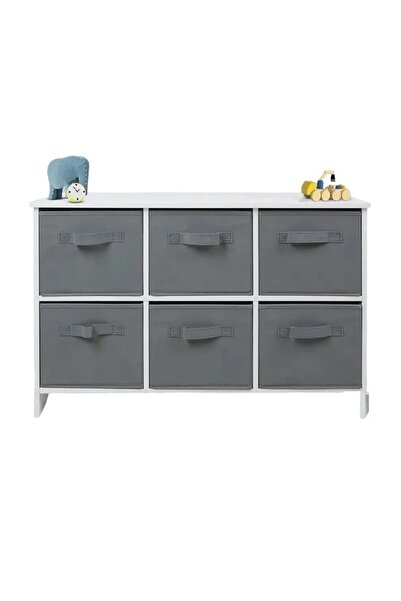 GINGER HOME Children's storage furniture with 6 textile boxes White/Grey
