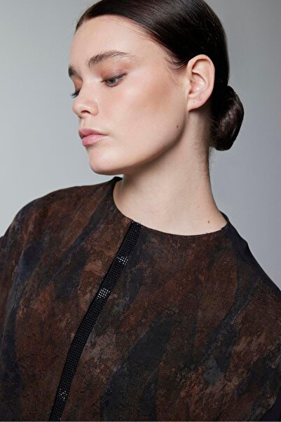 Zühre Patterned Striped Detail Brown Double Set Tk-1725