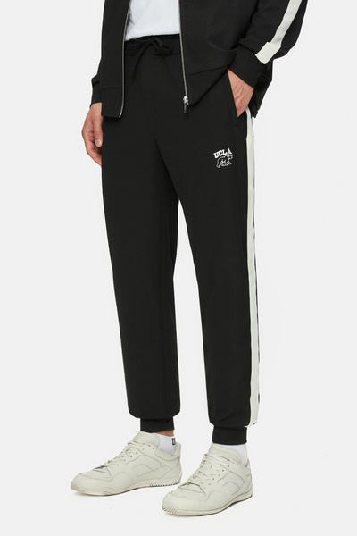 UCLA Ανδρικό παντελόνι φούτερ SALVADOR με μαύρο συρρικνωμένο κορδόνι, ελαστικό και κεντημένο, κανονική εφαρμογή