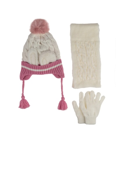 Kitti Scarf, Hat, and Gloves Set of 3 for Girls Aged 4-8 with Fleece Lining Inside.
