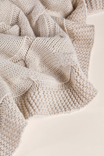 Penelope Knitwear Tv Blanket Throw Cream Sofa Shawl 90X200 cm - Cabella Series