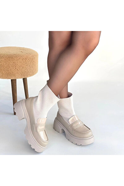 meSga butik Wanye Beige Leather Stretch Boots