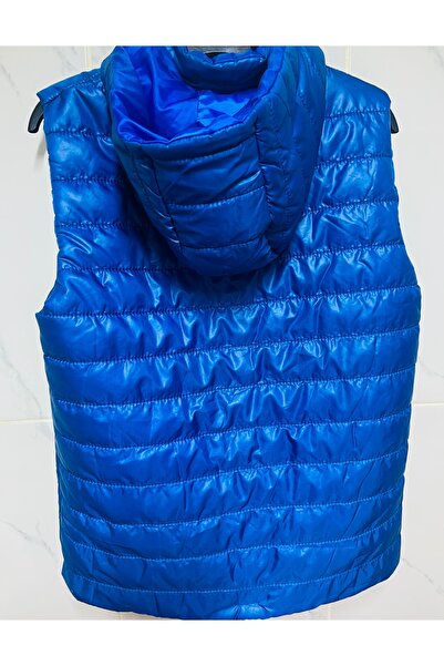 ÖMER GİYİM Mavi Şişme Yelek Mont Kapüşonlu Rahat Şık Unisex Rüzgarlık