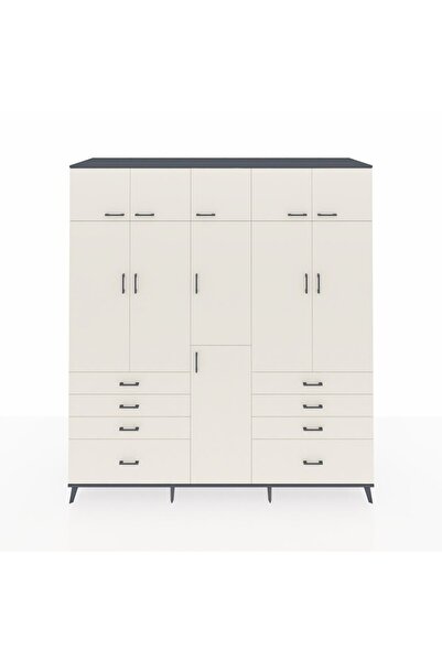 Dienni Kronos Dolap 8 Raflı 8 Çekmeceli 3 Askılı 220x59x243 Antrasit-Aytaşı/A...