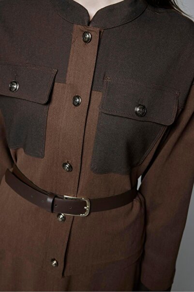 Zühre Camel Double Suit with Pocket Detail and Waist Belt Tk-1671