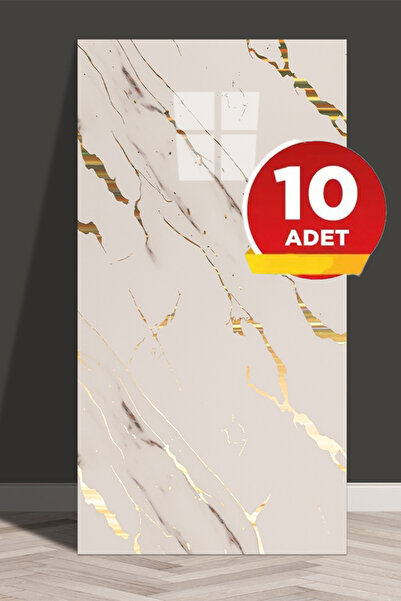 BienHome 10 Adet, 30x60cm Gold Damar Mermer Desenli Kendinden Yapışkanlı Bany...