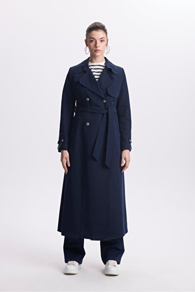 Zühre Zincir Detaylı Lacivert Trençkot 13560