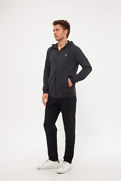 Marco Ferry Men's Cotton Full Zip Hooded Tracksuit Set Black 5296-S