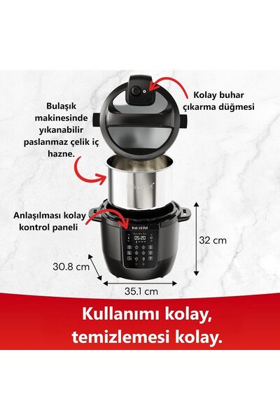 Instant Pot Buharlı Pişirici , 5,7 Lt 7in1 , Düdüklü Tencere , Pirinç,Tava,Yoğurt ve Yavaş Pişirici