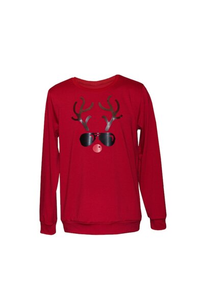 Atelier Anca Socolovschi Couple clothing set, red with reindeer print, size M women and men L
