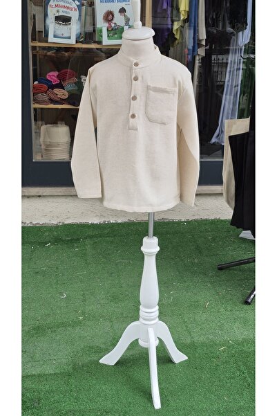Nurul kisve Kışlık Hakim Yaka manşetsiz Cepli Gömlek Krem