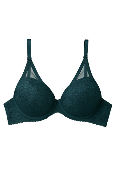 Lemila Double push-up bra adorned with lace and mesh, green