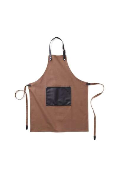RONIC X Șorț de bucătărie Frenchy - pânză groasă de bumbac, piele vegană, 70x90 cm, maro