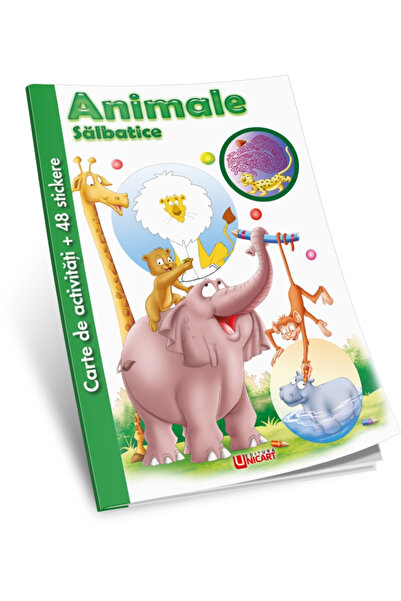 unicart Carte de activitati cu animale salbatice si 48 de stickere, 100 pagini