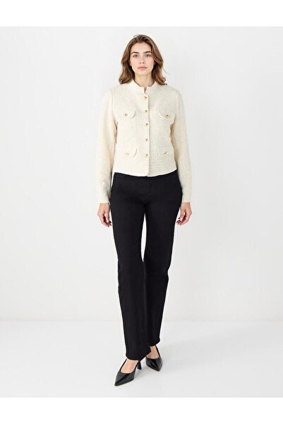 Jimmy Key Екрю Прямий крій Металеві ґудзики Деталізована ткана куртка