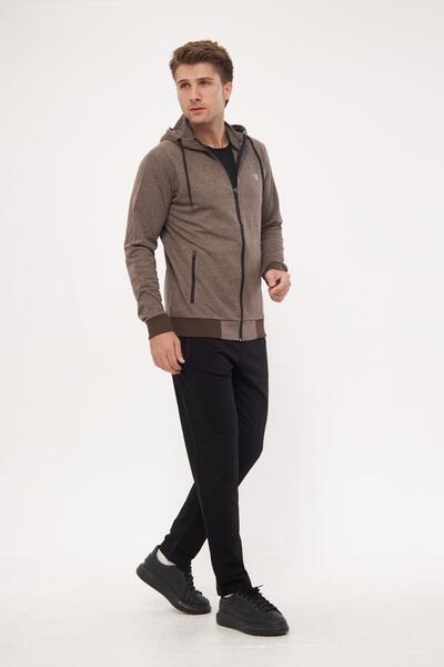 Marco Ferry Men's Cotton Full Zip Hooded Tracksuit Set Brown 5296-K