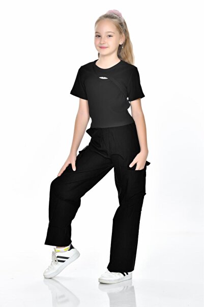Kamex Parachute Cargo Pocket Buttoned Zippered School Girl's Trousers