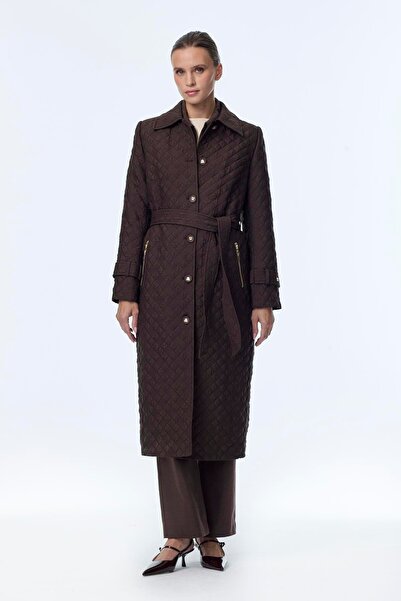 Zühre Desenli Kuşaklı Kahve Kap 13994