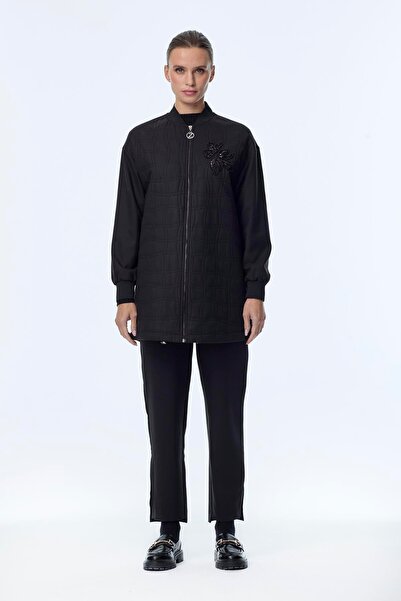 Zühre Quilted Patterned Zippered Black Jacket C-0150