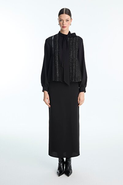 Zühre Black Double Suit with Silvery Collar Detail Tk-1675