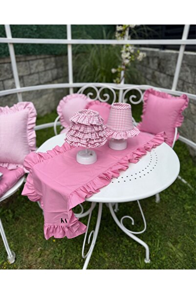 KaiAtelier Candy Keten Heryeri Fırfırlı Dikdörtgen Runner Kareli 40cmx120cm