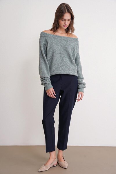 Mixray 69633 Women's Boat Neck Wool Blend Premium Knitwear Sweater Çağla