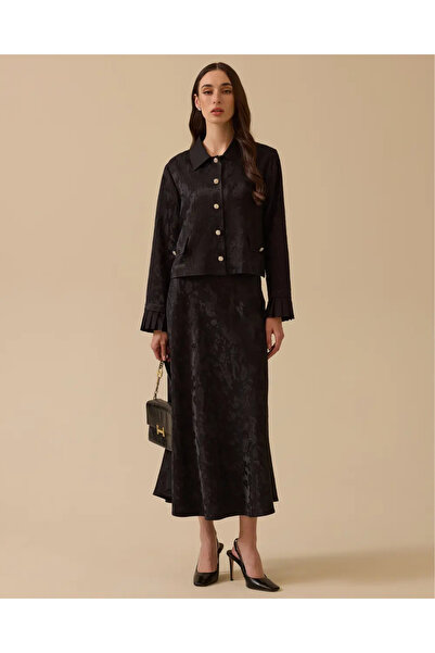 SEÇİLSTORE 10002521111020 ÖNDEN DÜĞMELİ JAKAR KUMAŞ KOL UCU PİLİSELİ ŞIK CEKET