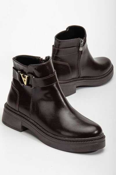 Hayalimdeki Ayakkabı Дамски зимни ботуши с катарама, устойчиви на студ, в лъскаво кафяво