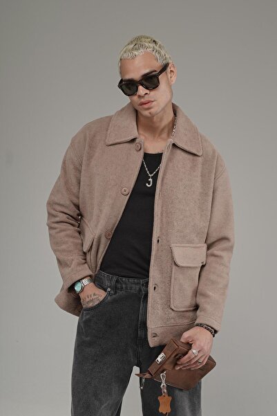 king brich Shirt Collar Buttoned Oversized Pattern Men's Fleece