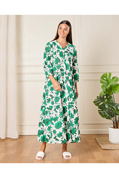 REDTAG Women White And Green Printed Nightgown