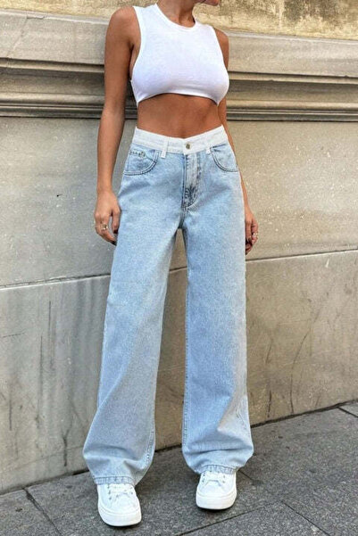 StreetWear Outlet Blugi de damă, talie contrastantă, croială dreaptă