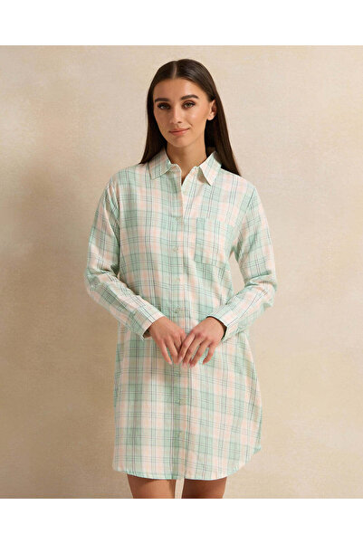 REDTAG Women White And Green Checkered Nightshirt