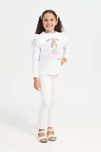 REDTAG Girls White Paneled Leggings