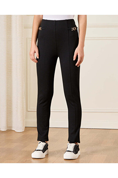 REDTAG Senior Girls Black Ponte Leggings With Buckle