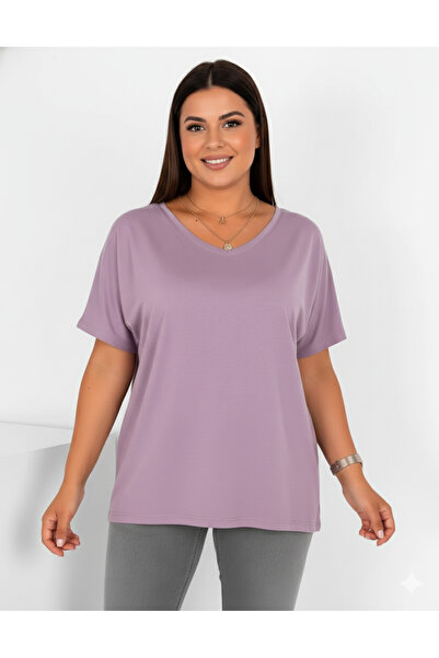 Barato Trend Plus Size Lilac Color V-Neck Cotton Fabric Premium T-Shirt