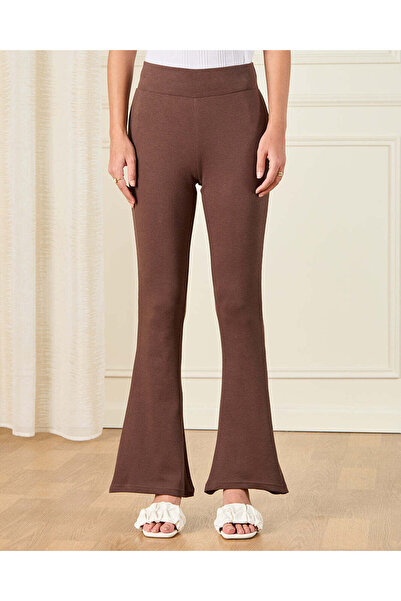 REDTAG Women Brown Ribbed Flared Leggings