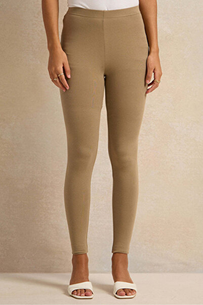 REDTAG Women Beige Solid Legging
