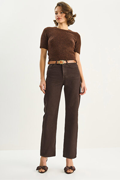 Bianco Lucci Kadın Kemerli Yüksek Bel Straight Fit Denim Pantolon 5220 60283744