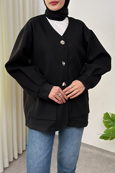 zhrcelebi V Neck Cashmere Jacket 0041 - Black